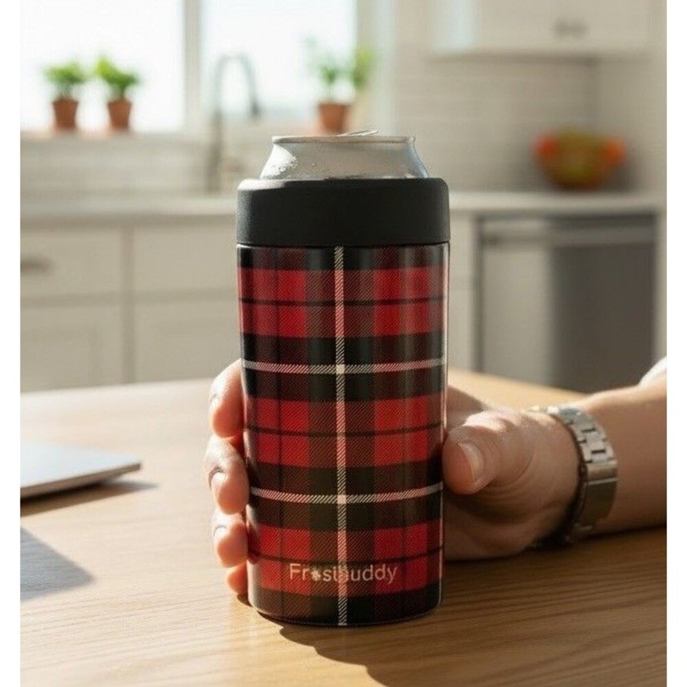 Frost Buddy​ Universal Buddy Insulated Can Cooler Fits Multiple Sizes Red Plaid - Picture 1 of 6